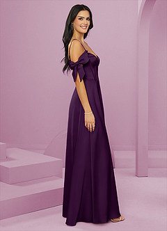 Barbie ♥ Azazie Bridesmaid Dresses Grape A-Line Off the Shoulder Stretch Satin Dress image4