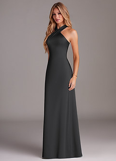 Azazie Doretta Bridesmaid Dresses Black Mermaid Pleated Stretch Satin Dress image4