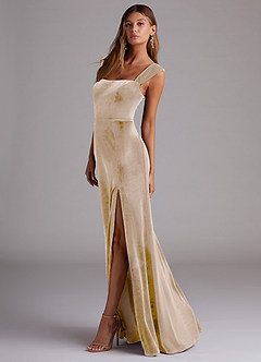 Azazie Junia Bridesmaid Dresses Champagne Sheath Off the Shoulder Velvet Convertible Dress image5
