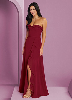 Barbie ♥ Azazie Robes de demoiselle d'honneur Robe Trapèze en Mousseline de soie Encolure en Forme de Cœur Bourgogne image1
