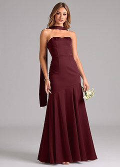 Azazie Shiloh Bridesmaid Dresses Cabernet Mermaid Strapless Stretch Satin Convertible Dress image5
