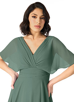 Azazie Pamela Bridesmaid Dresses Sea Moss A-Line V-Neck Pleated Chiffon Dress image4