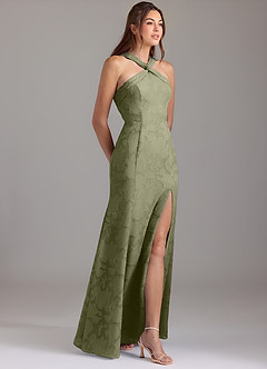 Azazie Rue Bridesmaid Dresses Pistachio A-Line Pleated Floral Burnout Dress image4