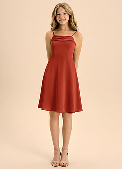 Azazie Anselie Junior A-Linie Plissee Stretch-Satin Kleid Rost image5