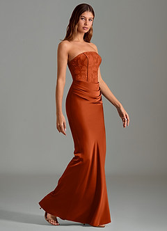 Azazie Emilia Robes de demoiselle d'honneur Robe Sirène en Satin extensible Sans bretelles Paprika image3