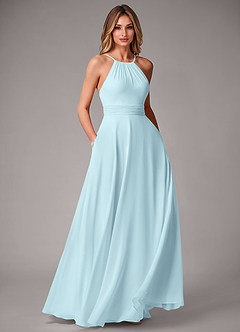 Azazie Amalia Robes de demoiselle d'honneur Robe Trapèze en Mousseline de soie Plissée Bleu Nuage image1