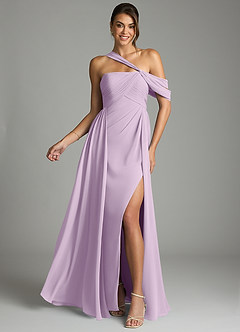 Azazie Kassandra Robes de demoiselle d'honneur Robe Trapèze en Mousseline de soie Épaule décolletée Frostiges Flieder image1