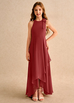 Azazie Boop Girls Formal Robe Demoiselle D'honneur Fillette Robe Trapèze en Mousseline de soie Arc Rouille image3