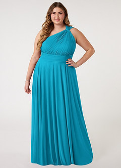 Azazie Charlize Bridesmaid Dresses Jade A-Line One Shoulder Mesh Dress image6