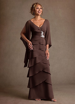 Azazie Arabinda Abiti per la Madre della Sposa Abito Tubino in Chiffon Increspato Ganache image1