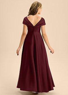 Azazie Rowena Junior Vestido de Cabernet de Satén Elástico de Corte en A con Lazo image5