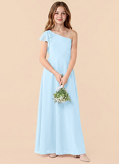 Azazie Arabella Junior Sky Blue A-Line Ruched Chiffon Dress image4