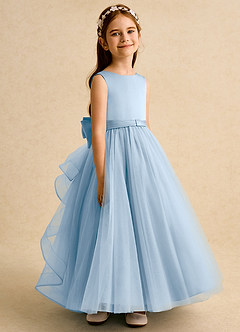 Azazie Lior Flower Girl Dresses Powder Blue Ball-Gown Pleated Tulle Dress image3
