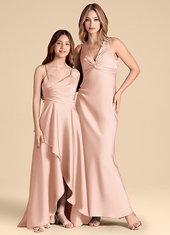 Azazie Prisha Junior Robe Trapèze en Satin extensible Plissée Or Rose image3