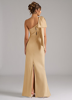 Azazie Capri Bridesmaid Dresses Gold Mermaid One Shoulder Stretch Satin Dress image2
