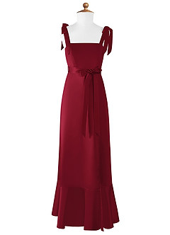 Azazie Barbara Junior Burgundy A-Line Bow Matte Satin Dress image6