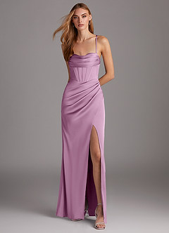 Azazie Brookelle Bridesmaid Dresses Wisteria Sheath Sweetheart Corset Stretch Satin Dress image2