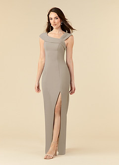 Azazie Ellen Mother of the Bride Dresses Taupe Sheath Side Slit Stretch Crepe Dress image3
