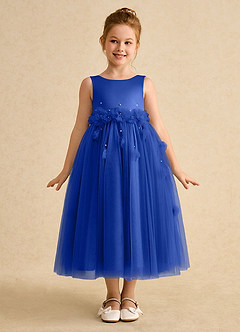 Azazie Lux Flower Girl Dresses Royal Blue A-Line Beaded Tulle Dress image5