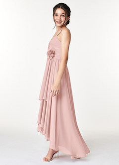 Azazie Catalina Junior Powder Pink A-Line Ruched Chiffon Dress image5