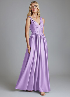 Azazie Delmie Bridesmaid Dresses Lilac A-Line Corset Stretch Satin Dress image5