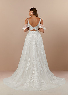 Azazie Ada Wedding Dresses Diamond White A-Line V-Neck lace Tulle Dress image2