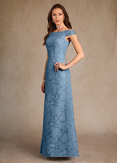 Azazie Moore Mother of the Bride Dresses Steel Blue A-Line Boatneck Floral Burnout Dress image4