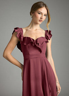 Azazie Lyra Vestidos de damas de honor Vestido de Merlot de Satén Elástico de Corte en A Convertible con Vestidos sin tirantes image2