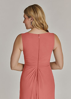 Azazie Manuella Mère de la mariée Robes Robe Trapèze en Mousseline de soie Col V plissé Rose Saumon image9