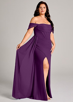 Azazie Amyra Bridesmaid Dresses Grape Sheath Off the Shoulder Chiffon Convertible Dress image12