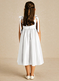 Azazie Chelsie vestidos de niña de las flores Vestido de Blanco de Satin Mate de Corte en A con Lazo image2