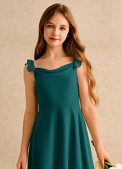 Azazie Puppy Girls Formal Blumenmädchenkleider A-Linie Plissee Chiffon Kleid Pfau image6