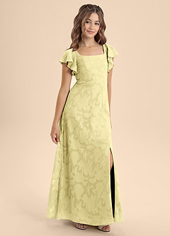 Azazie Bondi Junior Lemon Sorbet A-Line Bow Floral Burnout Dress image6