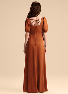 Azazie Briar Junior Cinnamon A-Line Bow Stretch Satin Dress image2