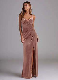 Azazie Maci Bridesmaid Dresses Rustic Rose Sheath Pleated Velvet Dress image4