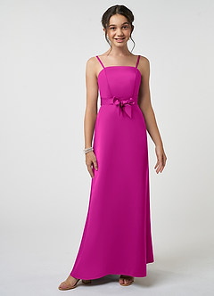 Azazie Anina Junior Fuchsia A-Line Bow Matte Satin Dress image2