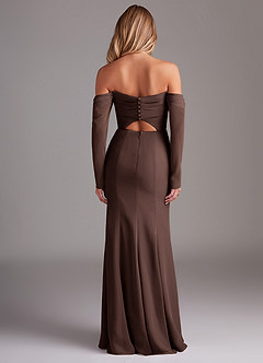 Azazie Hallie Brautjungfernkleider Meerjungfrau-Linie Langarm Chiffon Kleid Ganache image8