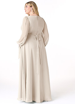 Azazie Leonia Brautjungfernkleider A-Linie Langarm Chiffon Kleid Alabaster Weiß image2