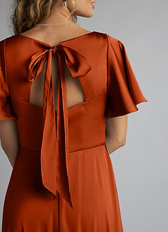 Azazie Kimber Bridesmaid Dresses Paprika A-Line Ruched Stretch Satin Dress image5