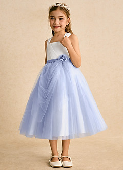 Azazie Bonny Flower Girl Dresses Ivory Ice Ball-Gown Pleated Tulle Dress image4