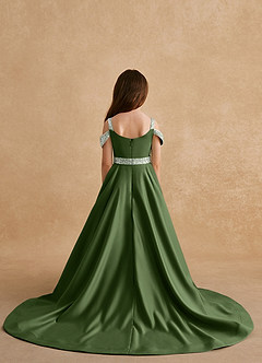 Azazie Jodi Flower Girl Dresses Olive A-Line Matte Satin Dress image2