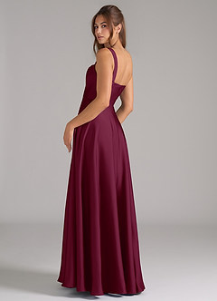 Azazie Shaude Bridesmaid Dresses Mulberry A-Line Pleated Stretch Satin Dress image7