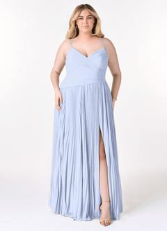 Azazie Vini Robes de demoiselle d'honneur Robe Trapèze en Mousseline de soie Col V plissé Eis image7