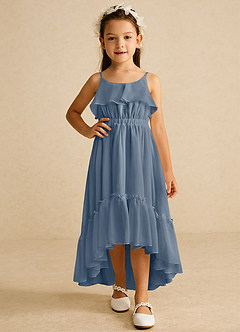 Azazie Karmen Sukienki dla dziewczynek sypiących kwiaty Linia A Marszczony Szyfon Asymetryczny Sukienka image5