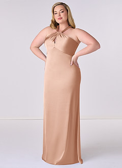 Barbie ♥ Azazie Bridesmaid Dresses Rose Gold Sheath Stretch Satin Dress image9