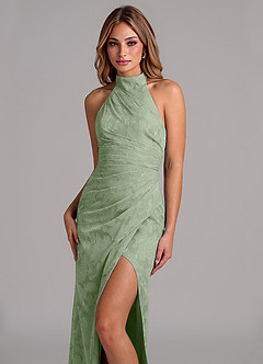 Azazie Jemma 신부 들러리 드레스 쉬스 주름진 플로럴 번아웃 바닥 길이 드레스 image2