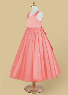 Azazie Marybell Flower Girl Dresses Coral A-Line Bow Tulle Dress image7