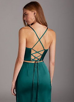 Azazie Brookelle Bridesmaid Dresses Peacock Sheath Sweetheart Corset Stretch Satin Dress image6