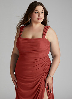 Azazie Jesaphine Bridesmaid Dresses Terracotta Sheath Ruched Mesh Dress image11