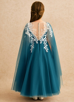 Azazie Dandelion Flower Girl Dresses Ink Blue Ball-Gown Lace Dress image2